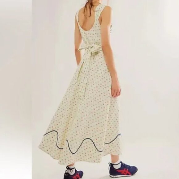 Free People Ivory Combo Sweet Hearts Midi Dress Size S 100% Cotton - Picture 3 of 9